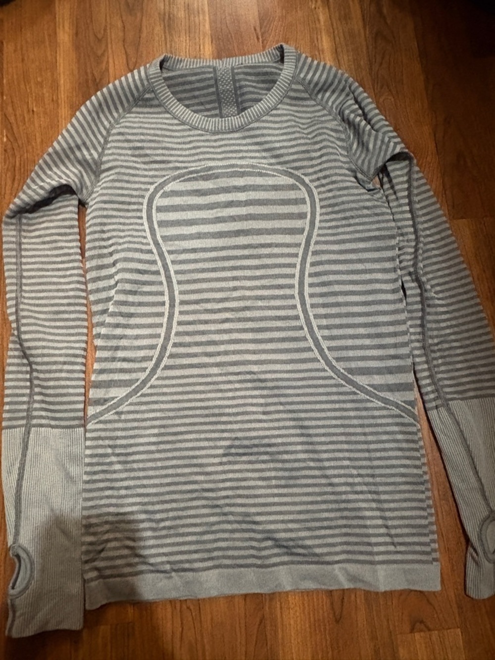 lululemon athletica Gray Striped Long Sleeve Tee